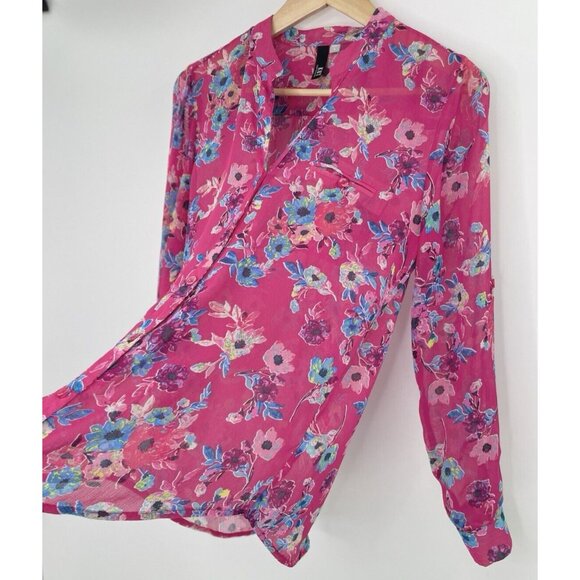 KUT from the Kloth Roll Tab Sheer Magenta Jasmine Blouse Sz Sm, Preppy‎ Office - Picture 5 of 11